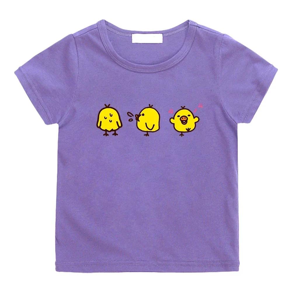 Cute Kiiroitori Yellow Chick Printing T-shirt 100% Cotton Summer Casual Tee-shirt for Boys/Girls Children Comfortable Tshirts