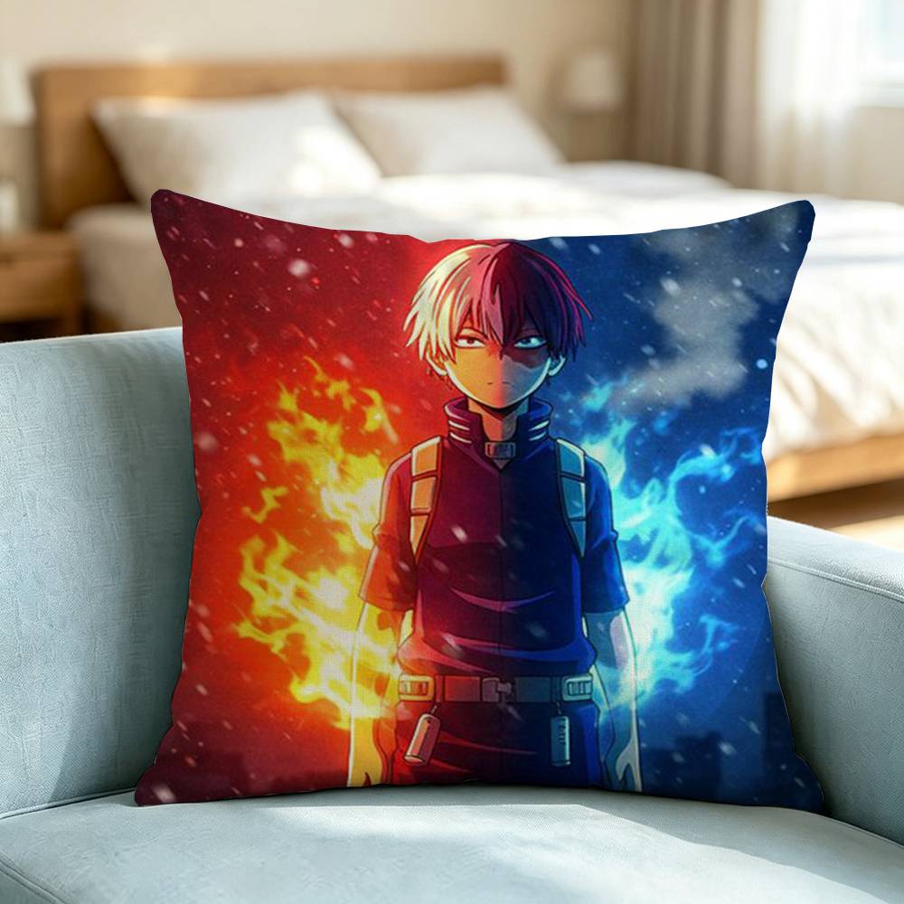 Shoto Todoroki Ice And Fire Square Double-Sided printed Pillow Case Bedroom Bedside Pillow Sofa Cushion Cover Gift