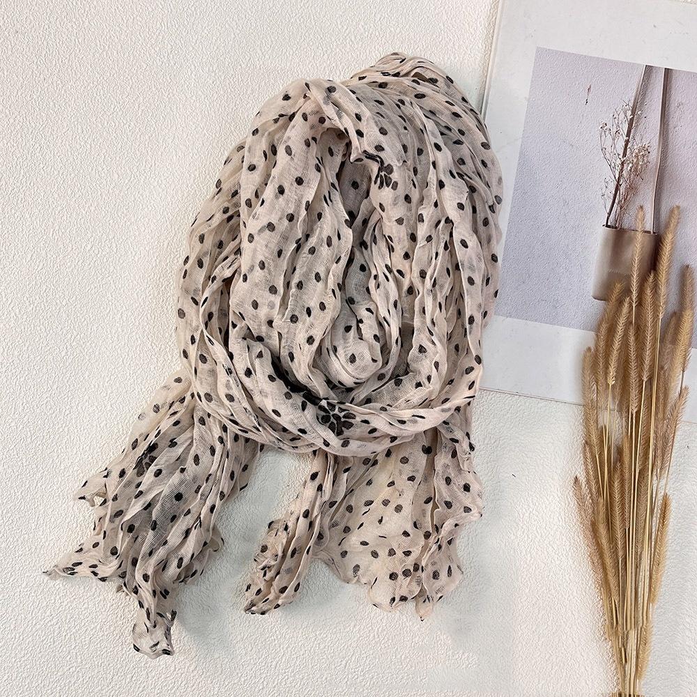 New Retro Literary Imitation Cotton And Linen Pleated Thin Versatile Shawl Small Floral Scarf Yarn Japanese Fashion Trend