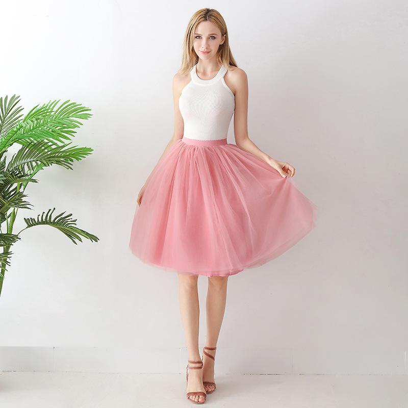 5 Layers 65cm Black Pleated Skirt Sexy Midi Tulle Skirt High Waist Full Lining Adult Tutu Korean Style Women