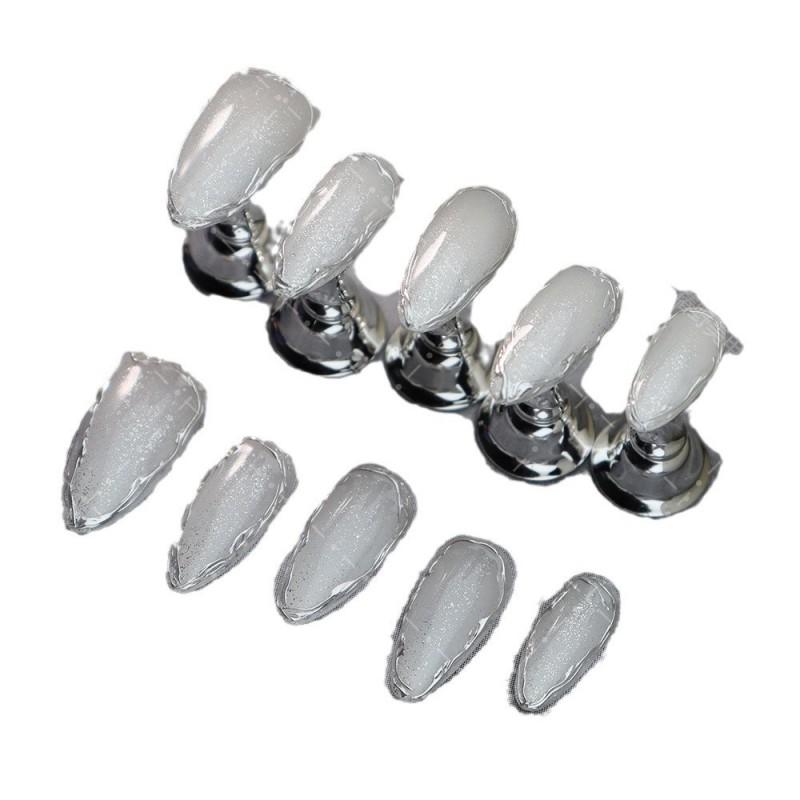 Hand-Painted Gel Nail Tips With Cat Eye Effect Icy Sheer Finish Almond Shape Wearable Press-On Nails Women