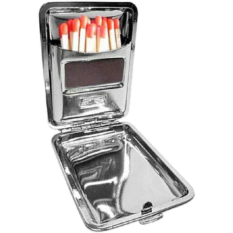 Portable Stainless Steel Matchboxes With Friction Plate,Mini One Button Waterproof Match Storage Case,Reusable Camping Outdoor Fire Starter