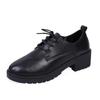 Loafers Women's 2025 Autumn New Black Small Leather Shoes Thin Low-heeled Thick-heeled Single Shoes Fashionable Lace-up Work Shoes