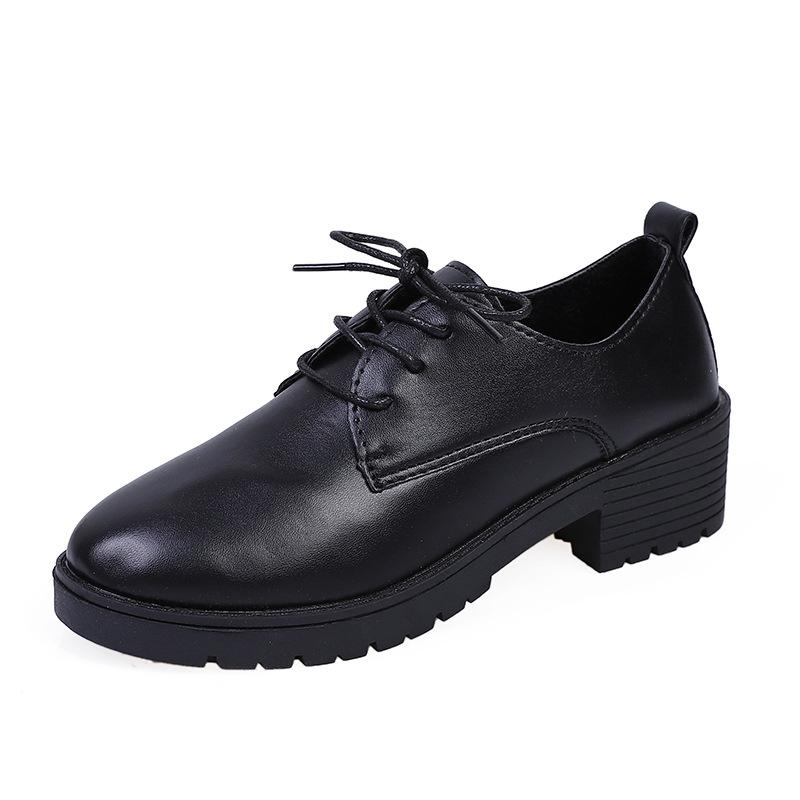 Loafers Women's 2025 Autumn New Black Small Leather Shoes Thin Low-heeled Thick-heeled Single Shoes Fashionable Lace-up Work Shoes