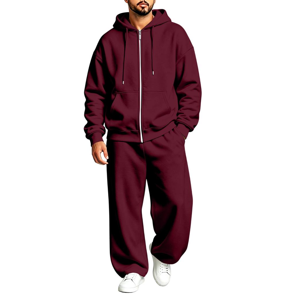 Lined Hooded Zip Up Two Piece Set for Casual Athletic Everyday Wear