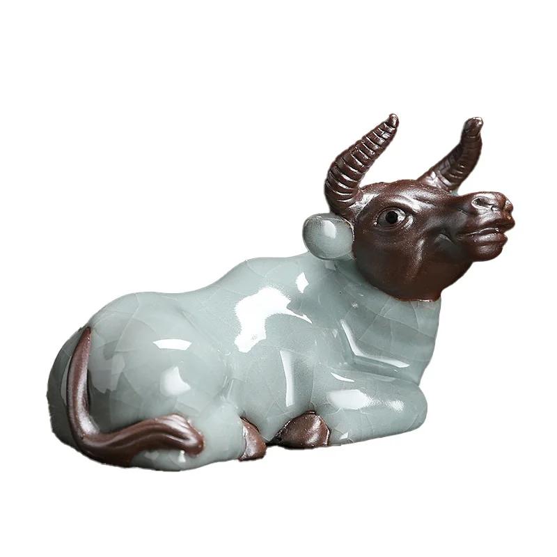 Creative Purple Clay Cattle Figurine Tea Pet Handmade Tea Ceremony Accessories for Home and Tea Table Decoration Ornament
