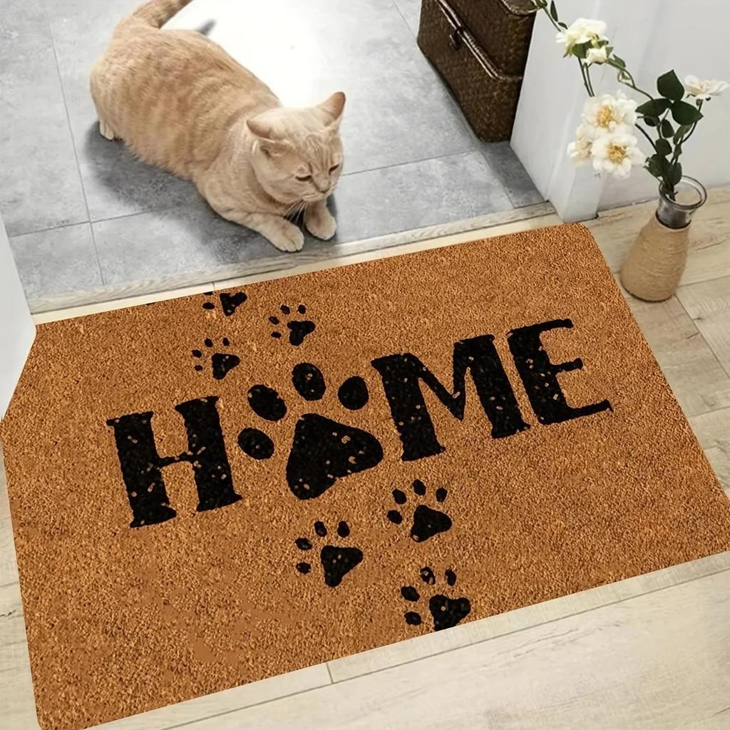 Pet Friendly HOME Paw Print Door Mat Multi-Color Anti-Slip Rug Soft Fabric Cozy Style for Family Home Porch Indoor Decor