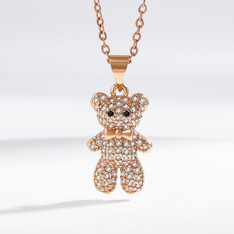 925 Sterling Silver Gold Rose Gold Cute Bear Pendant Necklace Sweet Personality JewelryGood product