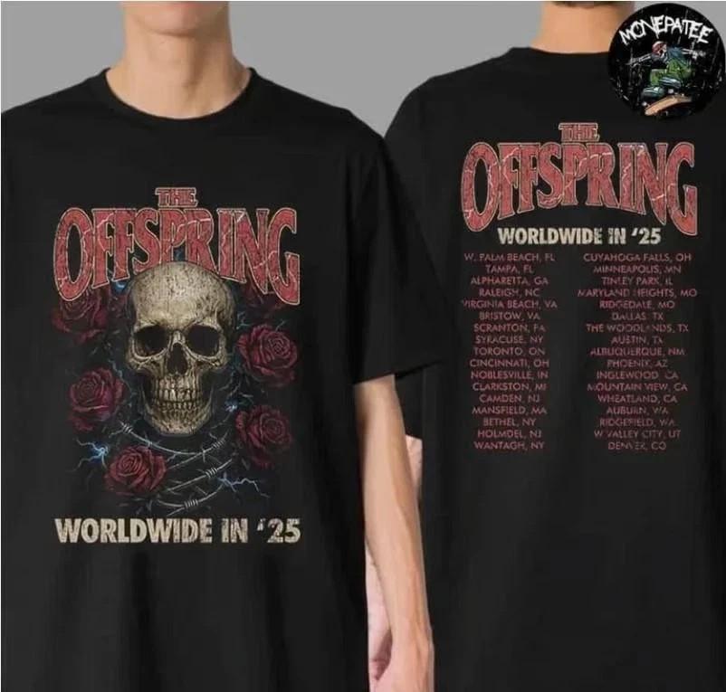 The Offspring 2025 Rose Skull Tour Unisex TShirt Heavy Cotton All Size Unisex T-Shirt L
