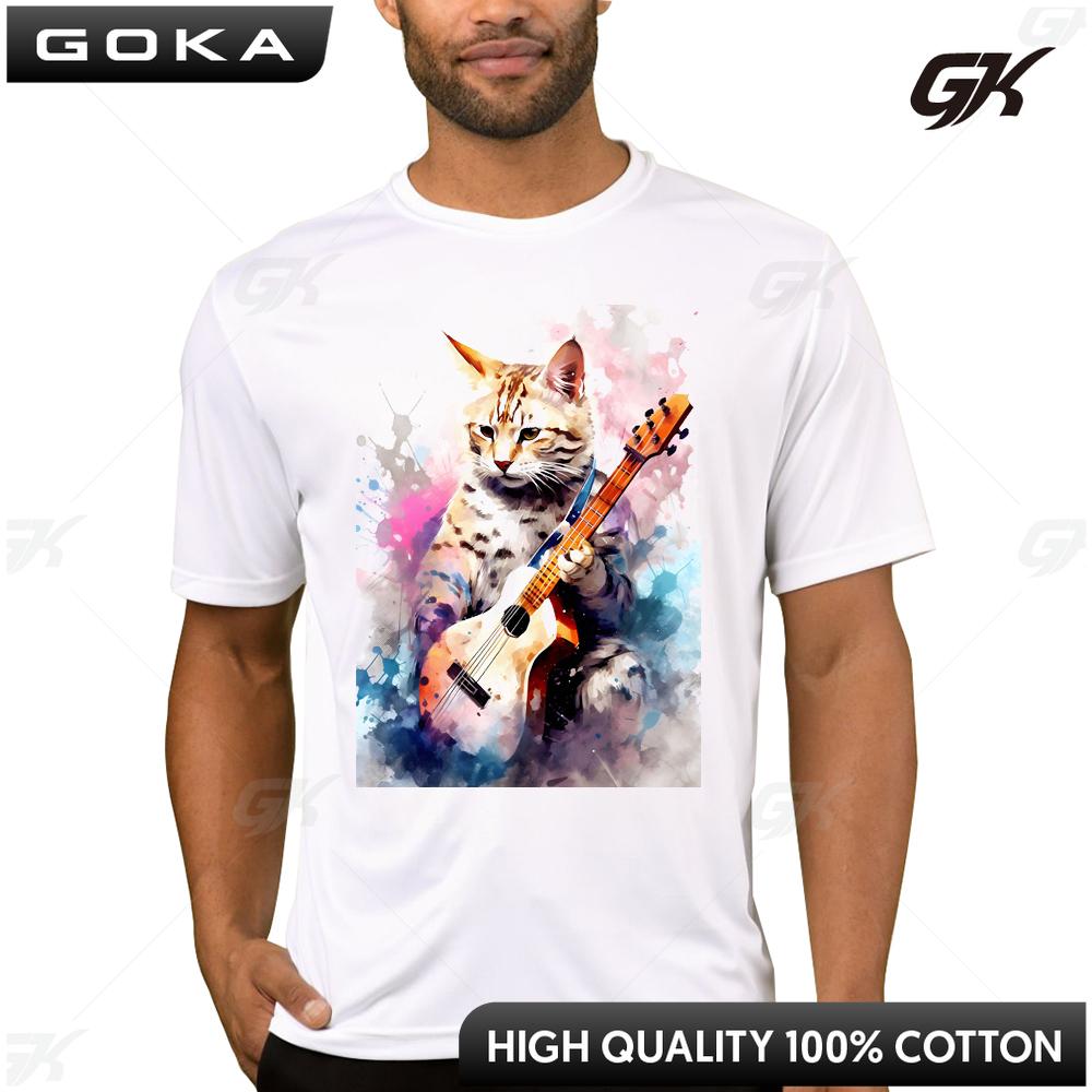 

Vintage 3D Cat Play Guitar Men TShirt Personality Casual Streetwear Short Sleeve T Shirts Hipster Music Tee Cool Tops S