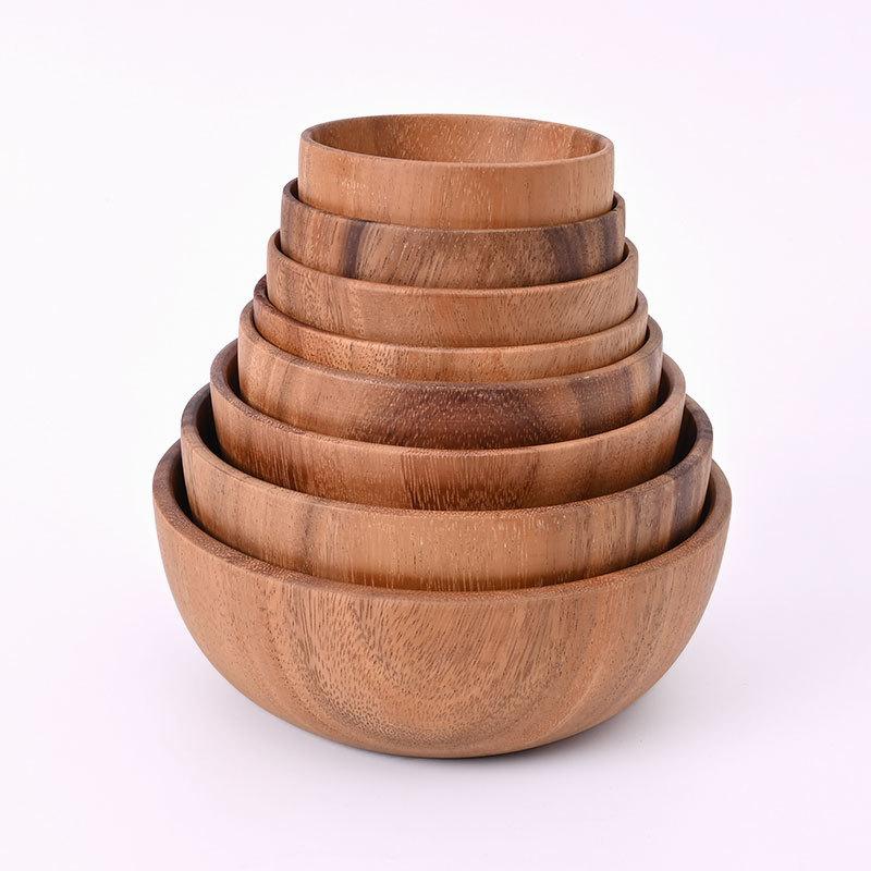 Wooden Round Retro Style Wooden Bowl Japanese Salad Bowl Solid Wood Soup Bowl