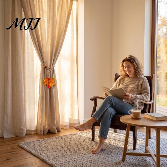Rustic Autumn Room Accents Maple Leaf Curtain Tieback, Farmhouse Holder, Adjustable Rope Holders Decorative Drapery Holdback for Living Bedroom Decor