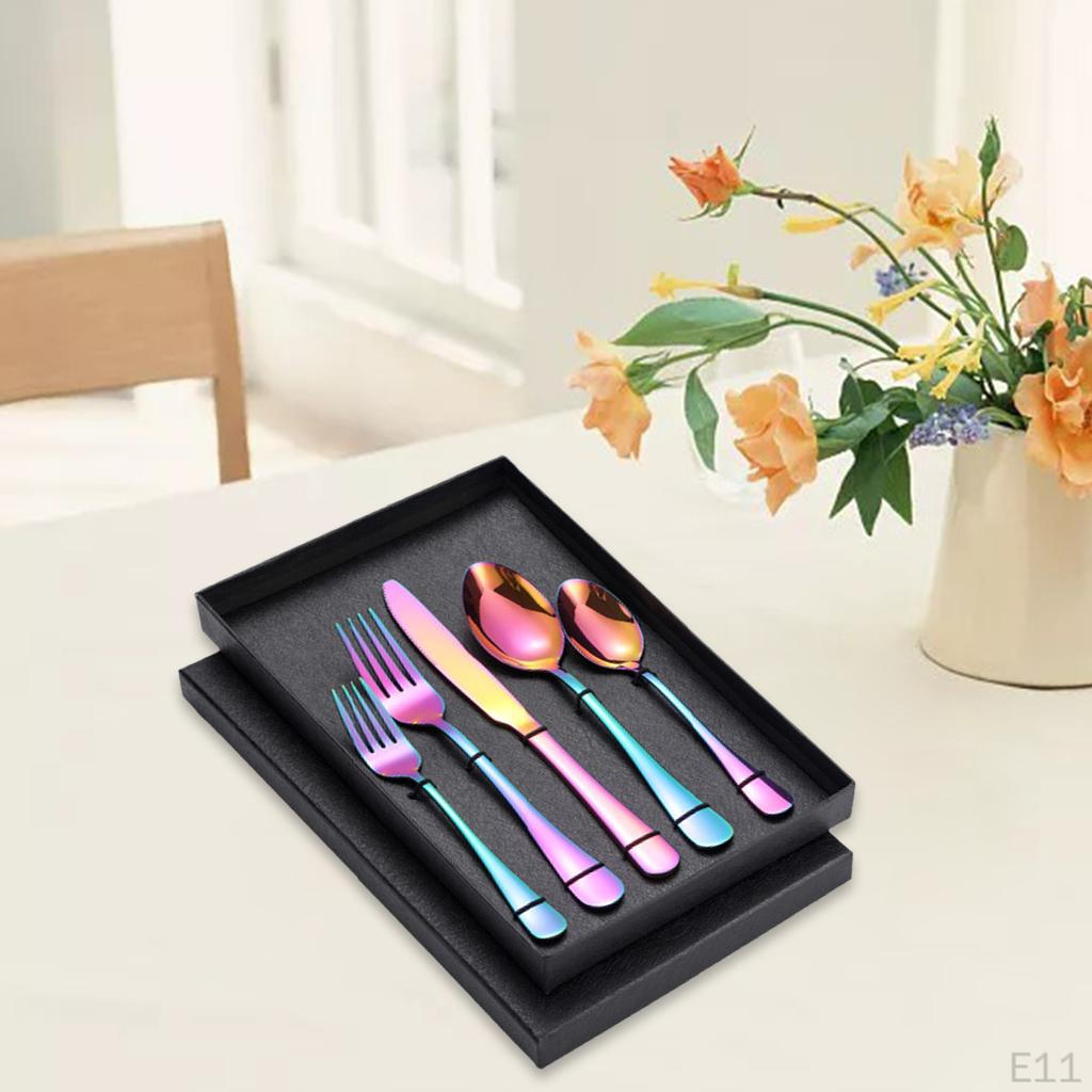5Pcs Portable Stainless Steel Flatware Reusable Tableware Lightweight Backpacking Cutlery Dinnerware