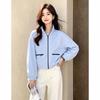 D.F.DEAR Women's Casual Contrast Trim Zip-Up Short Jacket