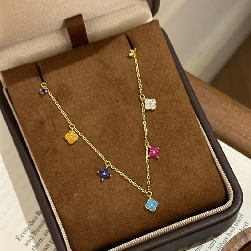 Geometric Four-Leaf Clover Tassel Pendant Necklace Women Lightweight Copper Chain 2025 Fashion Jewelry HXL-0390