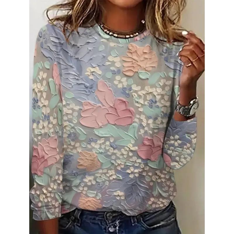 Summer Women's 3D Printed Long Sleeve T-Shirt Fashion Versatile Breathable Trend Casual