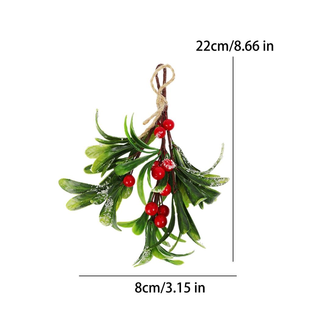 Christmas Mistletoe Berry Pendant with Hemp Rope Snow Frosted Artificial Berry Branch Xmas Tree Hanging Ornament DIY Home Decor