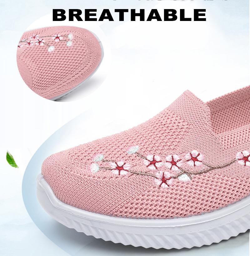 Women’s Breathable Embroidered Sneakers Casual Lightweight Soft Flat Shoes Non Slip Comfortable Walking Shoes