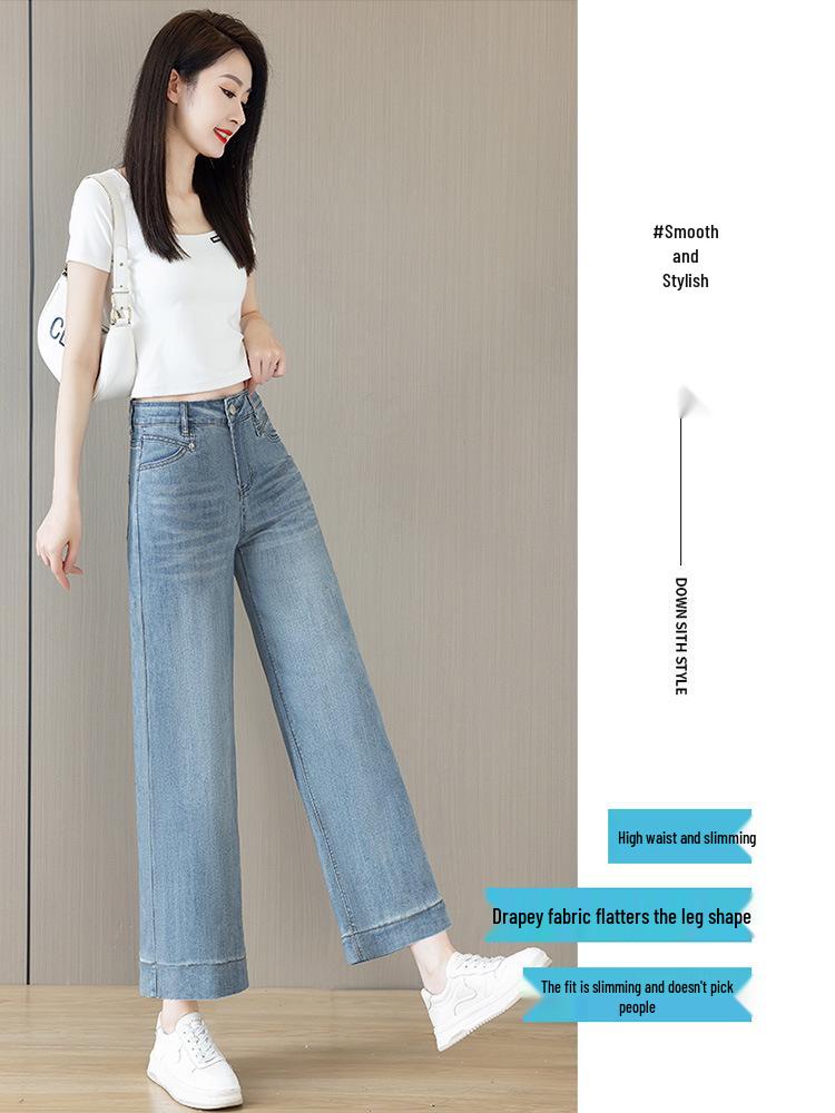 Women's Plus Size Slimming Summer 3/4 Straight & Wide Leg Jeans
