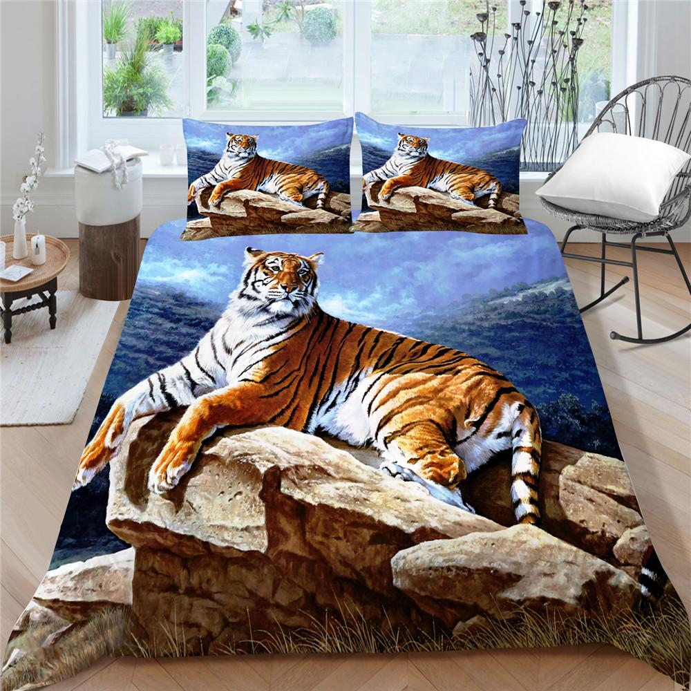 Home Bettwäsche King Queen Size Bettbezug-Set 3D-Tiger-bedrucktes Bettwäsche-Set