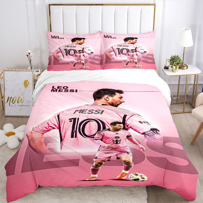 Messi'S Pink Jersey Print 3Pcs Bedding Setduvet Cover With 2 Bedropillowcase Home Birthday Gift