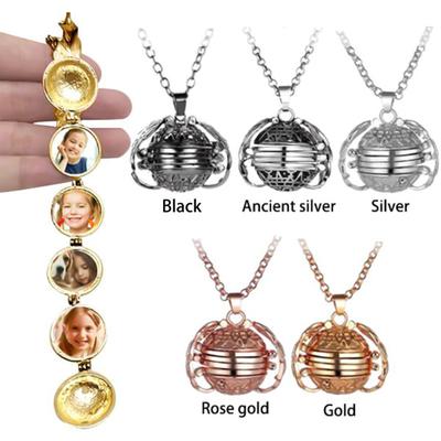 Creative Retro Multilayer Wing Round 4 Photos Pictures Box Locket Necklace Gift