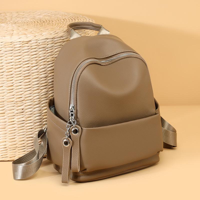 Rucsac din piele simplu casual de mare capacitate din piele de vacă pentru femei, geantă moale, rucsac cu compartimente multiple