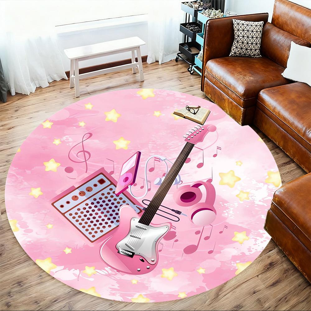 1pc Guitar Amplifier Round Chair mat Area Rug - Non-Slip, Floor Mat for Office, Bedroom, home decor Christmas Gift p0811210