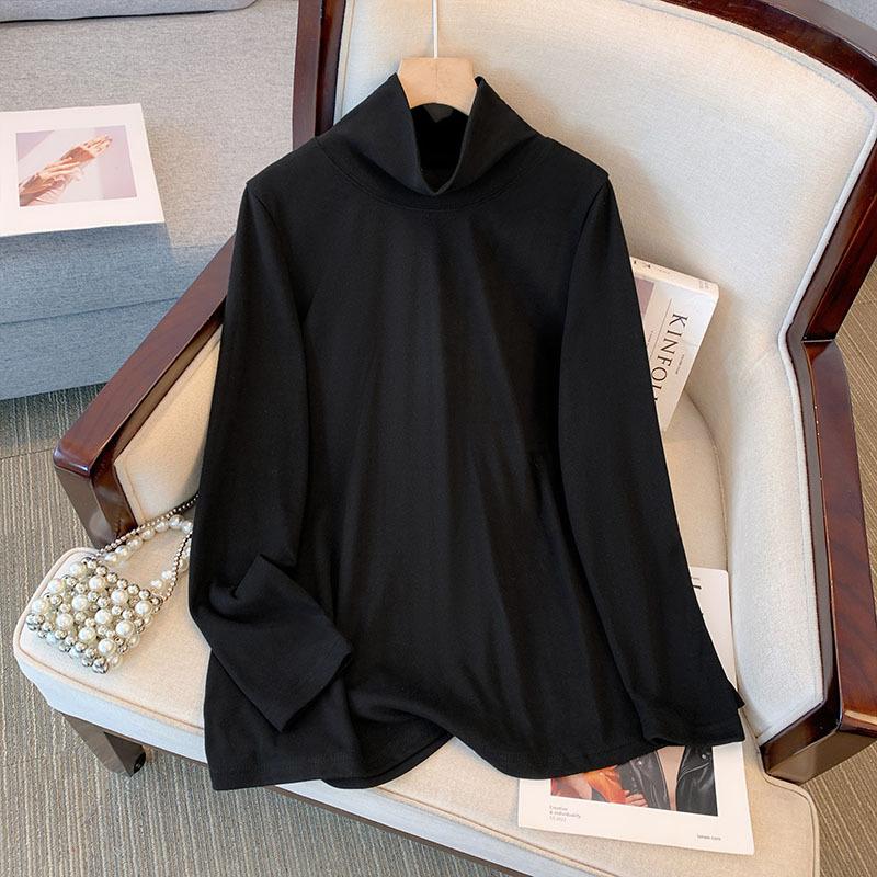 

Женская нижняя рубашка больших размеров на весну и осень, футболка с длинными рукавами, нижняя рубашка с высоким воротником, высокие эластичные топы внутри 6XL чёрный