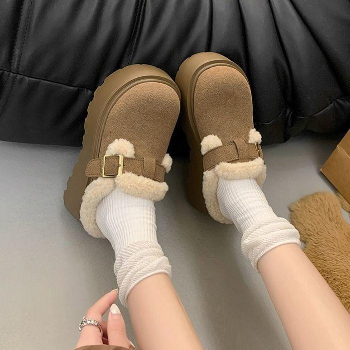 Retro bag head, half slippers, women's cotton slippers, thick bottom fluff, outer wear during the season to increase the height of Birkenga