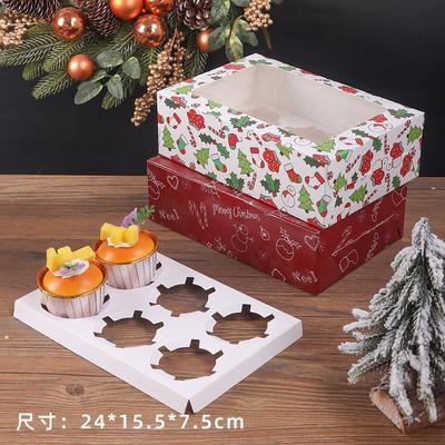 10 Set Christmas Paper Gift Packaging 6pcs Cupcake Pastry Cake Boxes Window Transparent Mousse Dessert Egg Tart Box