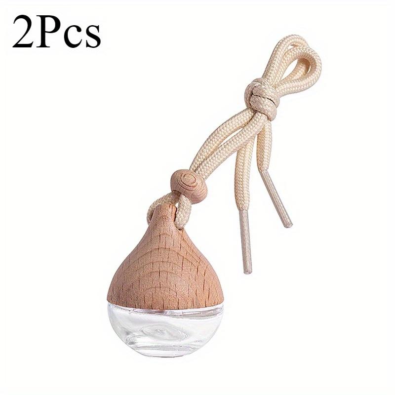 2Pcs Empty Car Air Freshener Pendant Perfume Glass Bottle With Wooden Caps Refillable Car Essential Oil Diffuser Bottle Car Pend