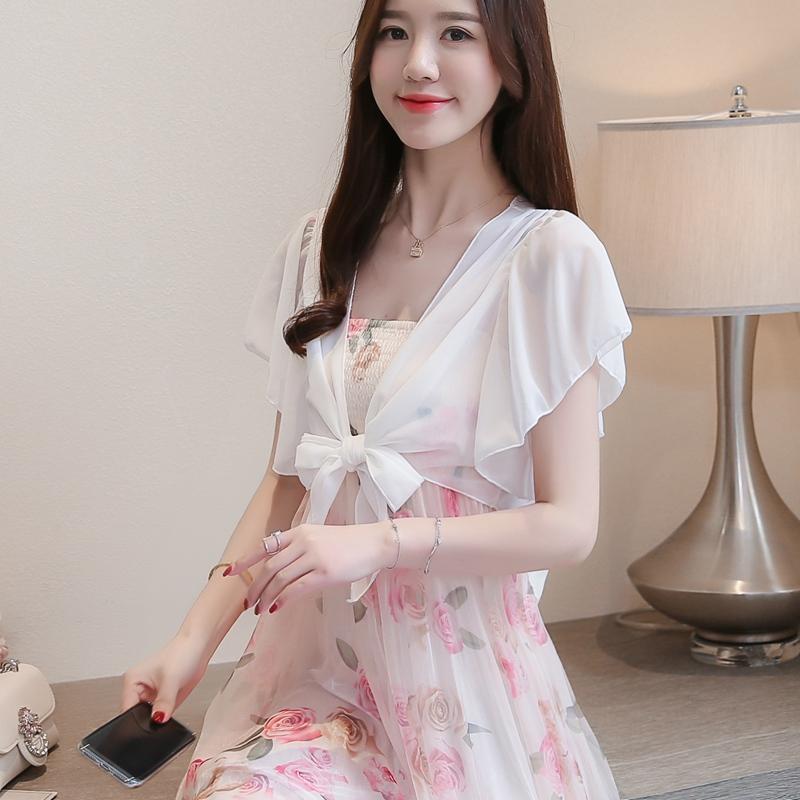 Dámský šifonový bolerko a odpovídající set šatů s tílkem - Jarní/Letní lehký kardiganový přehoz