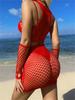 4 Pcs Fishnet Lingerie Set With Cuff Elastic Sexy Women Underwear Mesh Body Stocking Erotic Costume