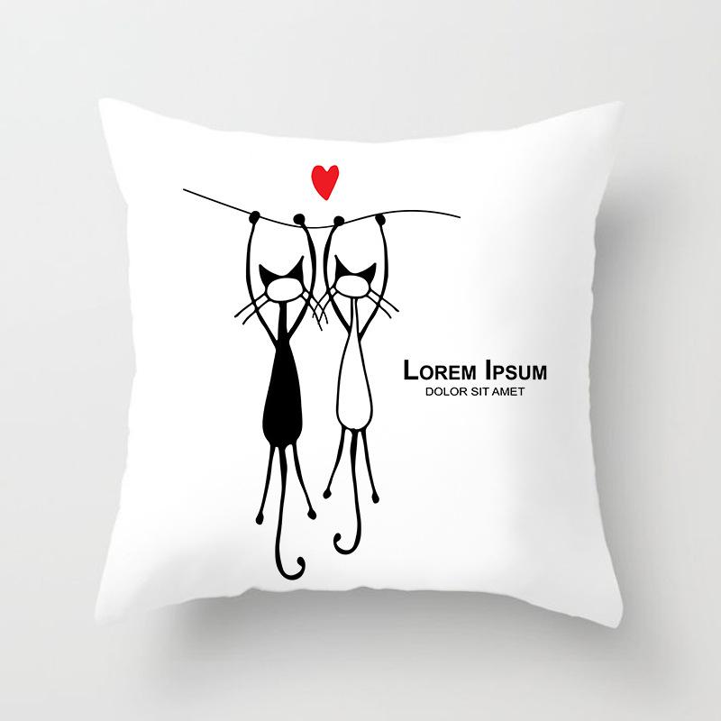 New Cartoon Black Cat Pattern Printed Pillowcase Home Sofa Pillowcase Cushion Cover