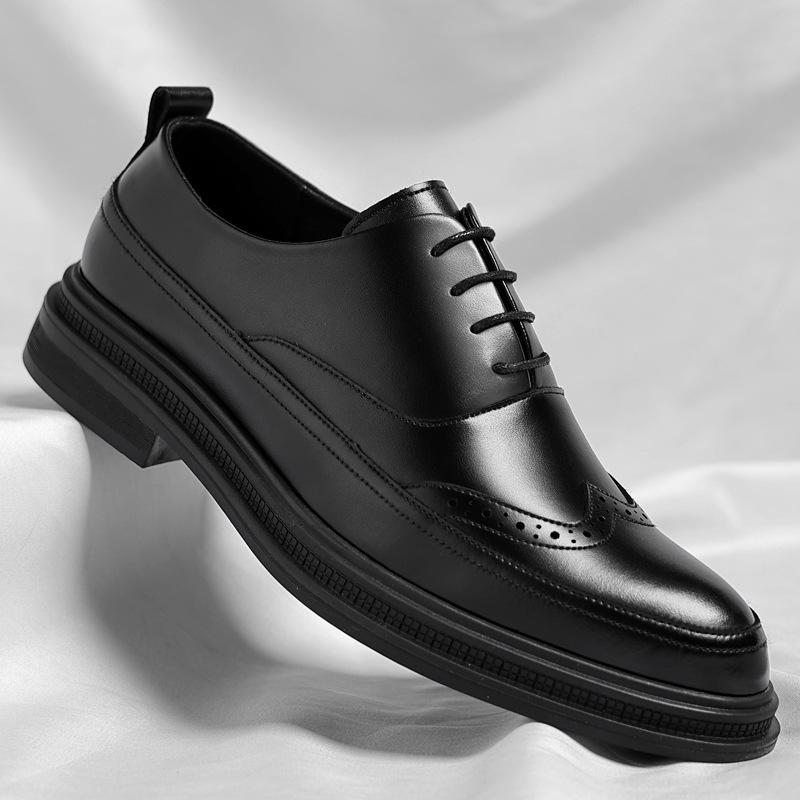 Leather shoes men's 2025 large size business inner height increase 6CM leather shoes suit groom wedding shoes trend