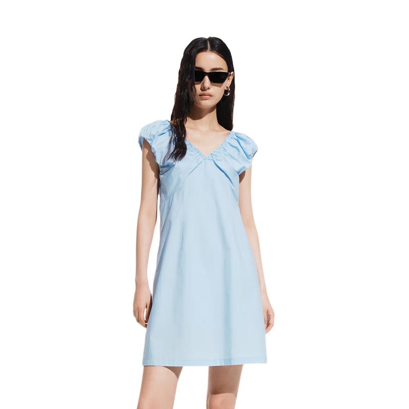 

MO&Co. French Pleated Puff Sleeve V-Neck Mini Dress L (170)