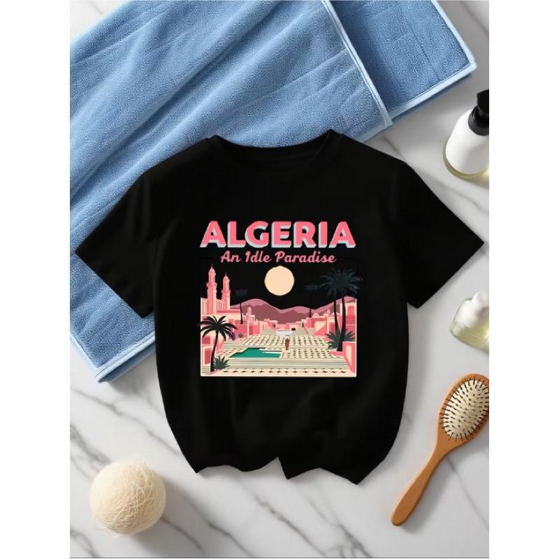Kids Round Neck Casual Printed T-Shirt - Algeria "Idle Paradise" Scenery Print