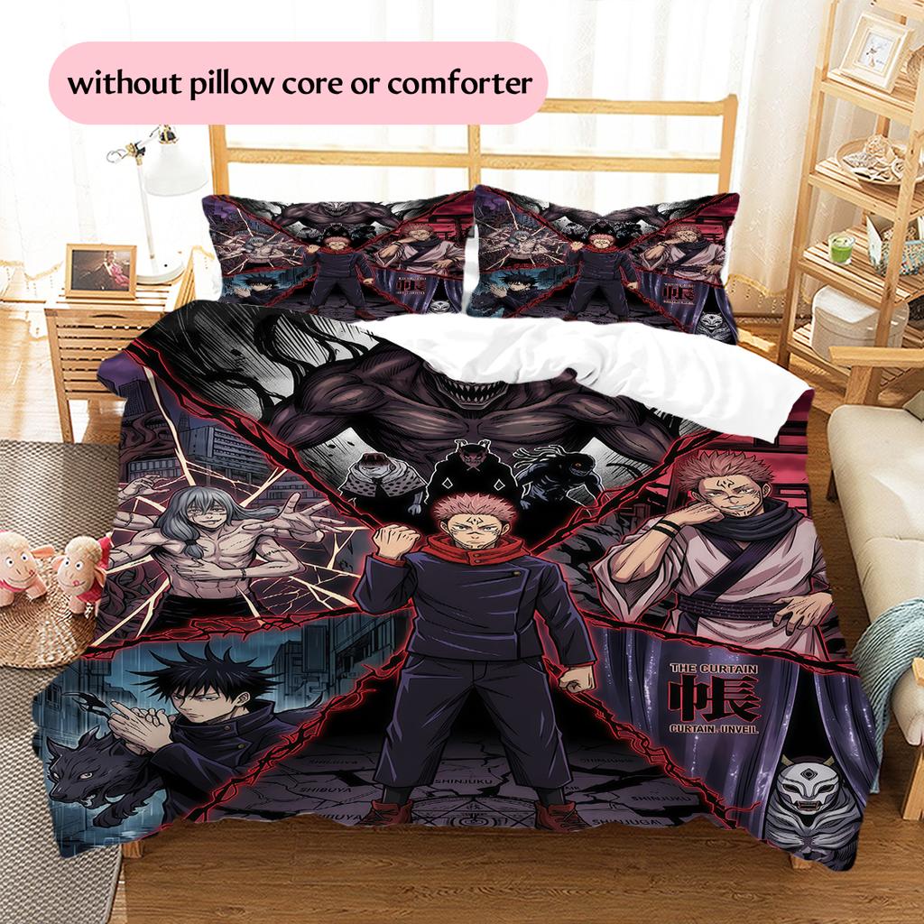 Set Copripiumino Trapuntato con Fantasia Scura Jujutsu Kaisen Decorazione per la Casa Regalo (1 * copripiumino + 2 * federe senza imbottitura)