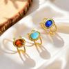 Luxurious Imitation Natural Stone Ring for Women Stainless Steel Twist Texture Opening Rings Retro Finger Jewelry Gift