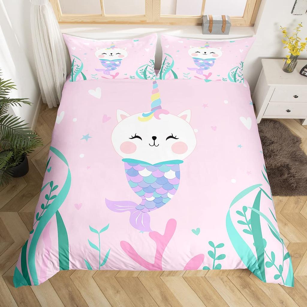 Rainbow Unicorn Quilt Cover Charming Dreamy Horse Comforter Cover Cartoon Little Unicorn Bed Cover Kit Single Size For Girl Teen Kawaii Gifts