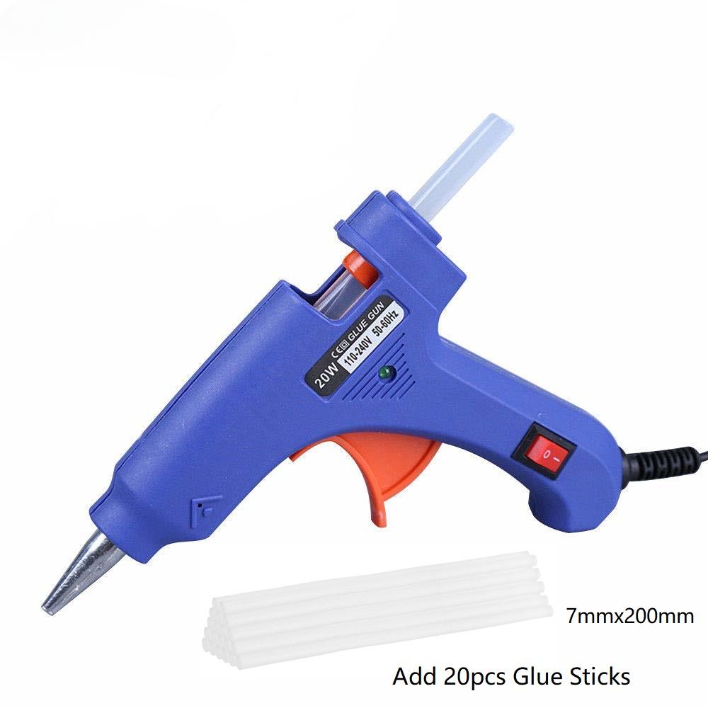 

20W Mini Glue Gun Hot Melt Thermo Electric Heat Temperature Glue Gun with 2pcs/10pcs/20pcs 7mmx200mm Glue Sticks