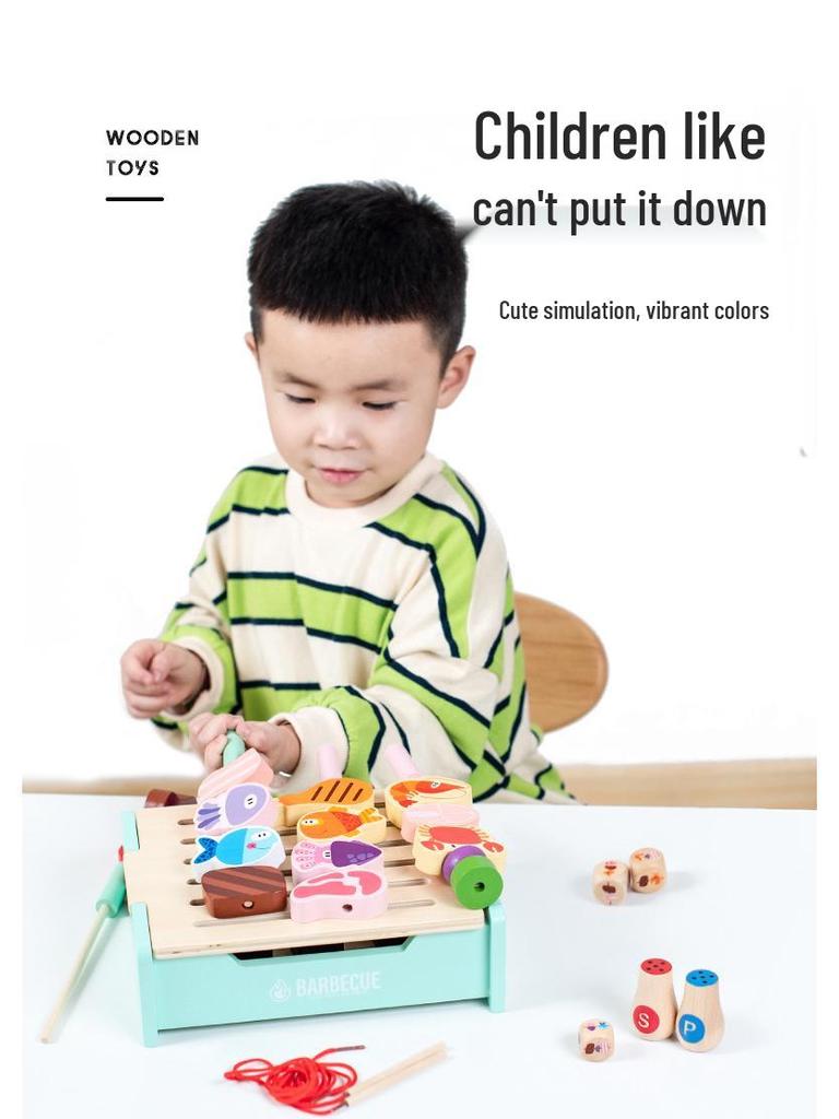 Kids' Pretend Play BBQ Grill & Ocean Animal Skewer Set