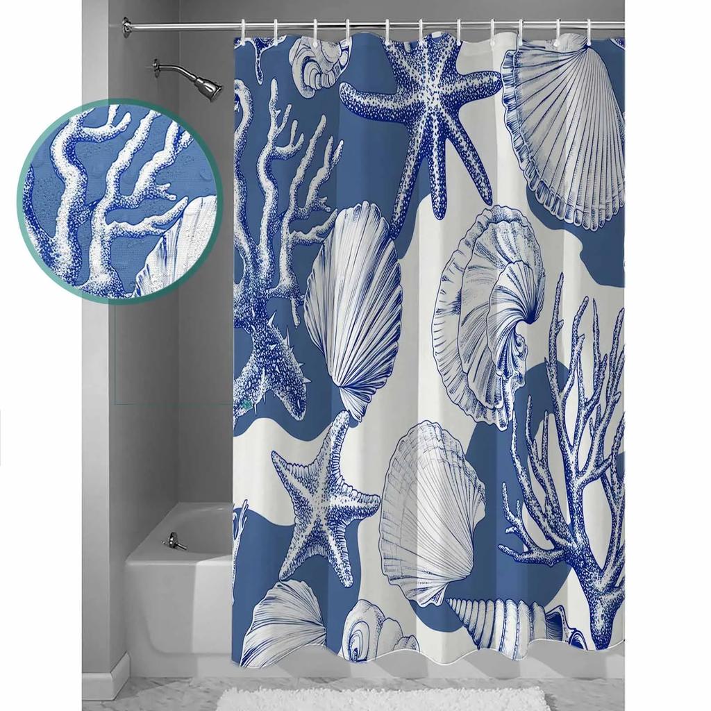 Watercolor Shell Coral Shower Curtains Waterproof Bath Curtains Home Decor Modern Luxury Bathroom Curtain