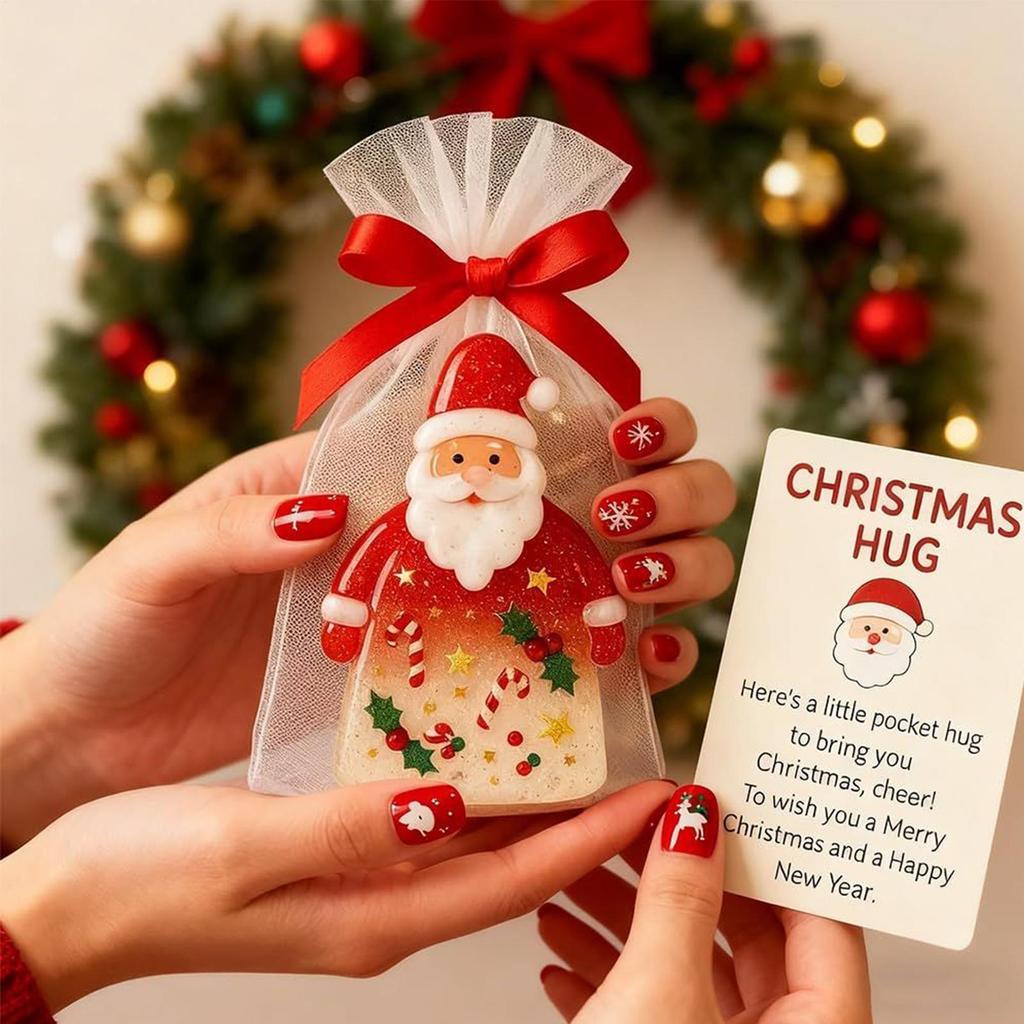 Christmas Hug Santa Claus Ornaments Keepsake Heartwarming Cards With Bags For Friends Family Kids Adults Women Girls Students