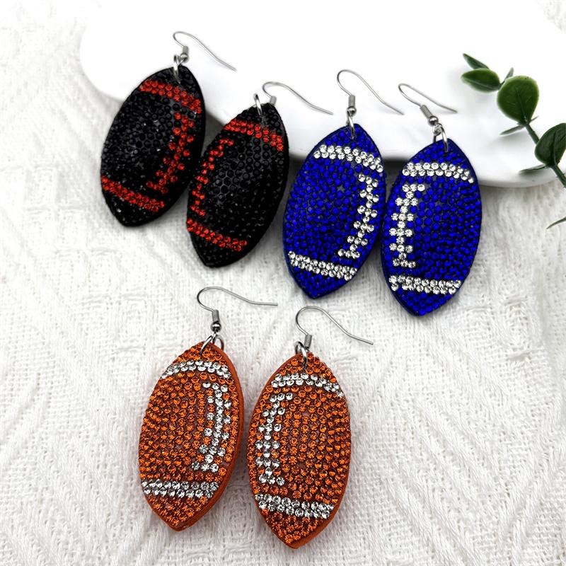 Rugby American Football Balls Dangle Earrings for Women Men Crystal Black Color Sports Style Earrings Jewelry joyeriaZZZ1063