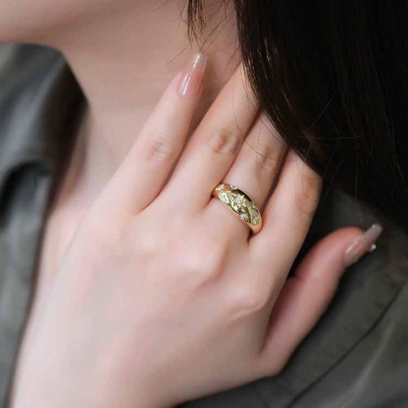 18K Gold Plated Vintage-Style Star Ring: European Industrial Chic Adjustable Open Size