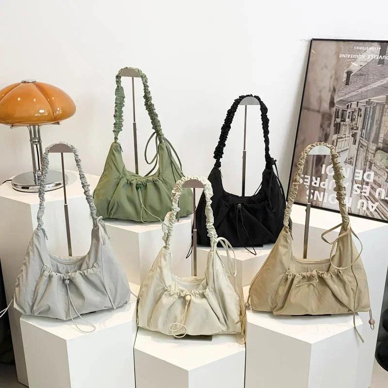Casual Nylon Foldable Solid Shoulder Bags Large Capacity Simple Versatile Portable Crossbody Bags