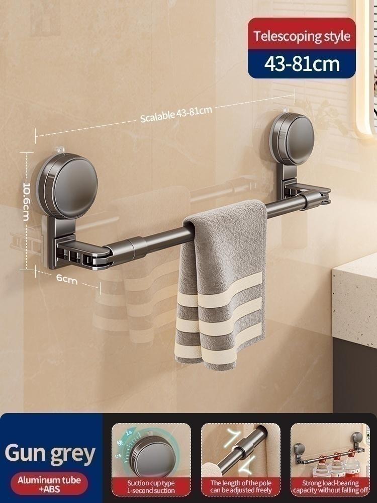 No Drill Suction Cup Extendable Rod Towel Rack Bathroom Storage Shelf Adjustable Shower Room Bath Towel Oganizer Hanger