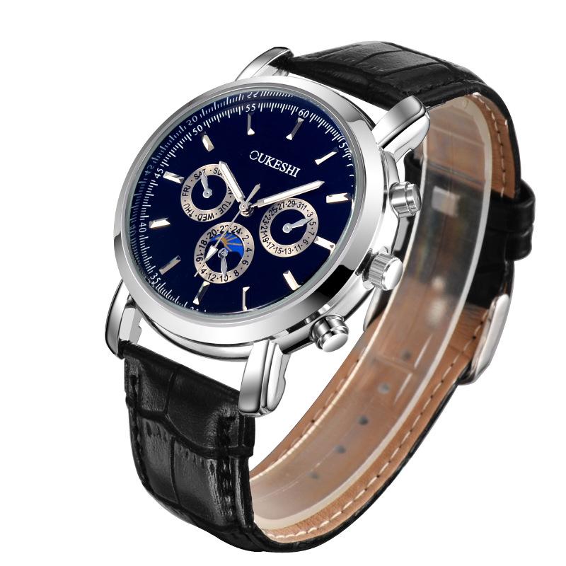 

Модные мужские часы с тремя глазами, кварцевые часы с ремешком для мужских часов